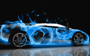 Car in blue flames 